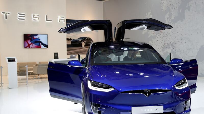 A Tesla Model X electric car at Brussels Motor Show in Belgium in January 2020. Photograph: Francois Lenoir/Reuters