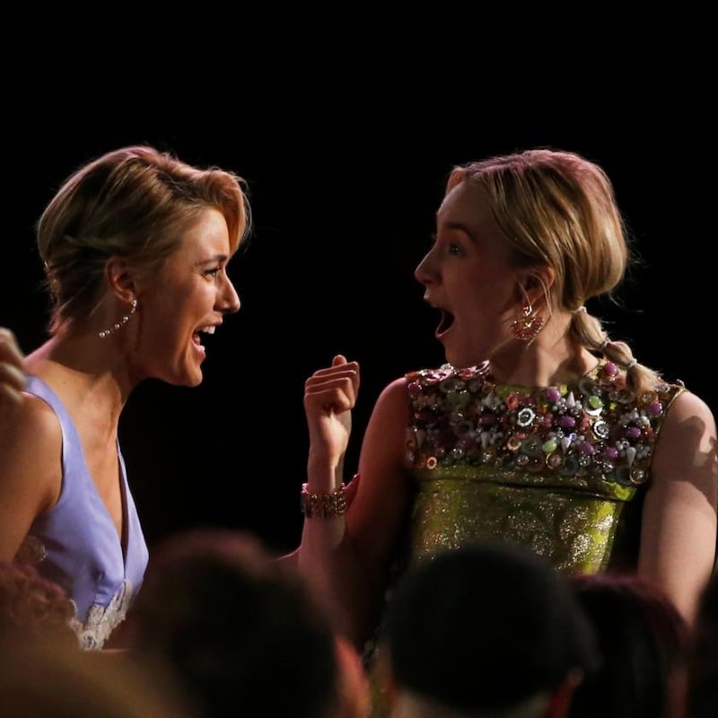 “With any director, it feels like a pupil-teacher relationship, or a parent-child one,” says Saoirse Ronan, pictured with Greta Gerwig at the 2018 Film Independent Spirit Awards. Photograph: Mario Anzuoni/Reuters