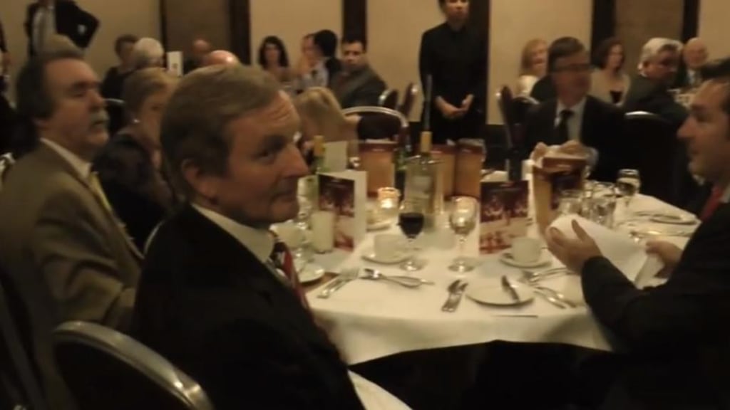 A still from the YouTube clip showing a demonstration by pro-choice campaigners at a Fine Gael fundraiser in London last night.