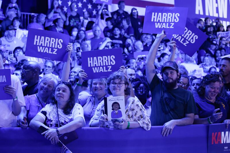 Supporters of Kamala Harris during a campaign event at Wilkes University, Pennsylvania. Photograph: Kena Betancur/AFP