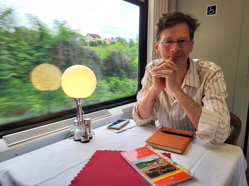 Manchán Magan in his latest television series, Manchán’s Europe by Train. Photograph: RTÉ