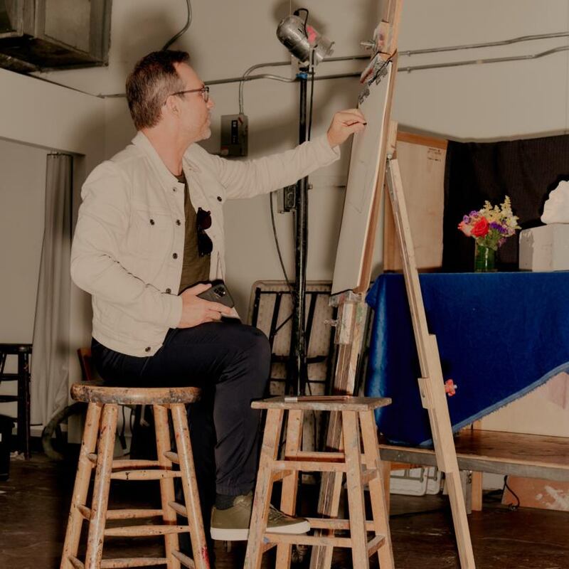 Actor Christian Slater during a painting class at the Arts Student League in New York. Photograph: Victor Llorente/The New York Times