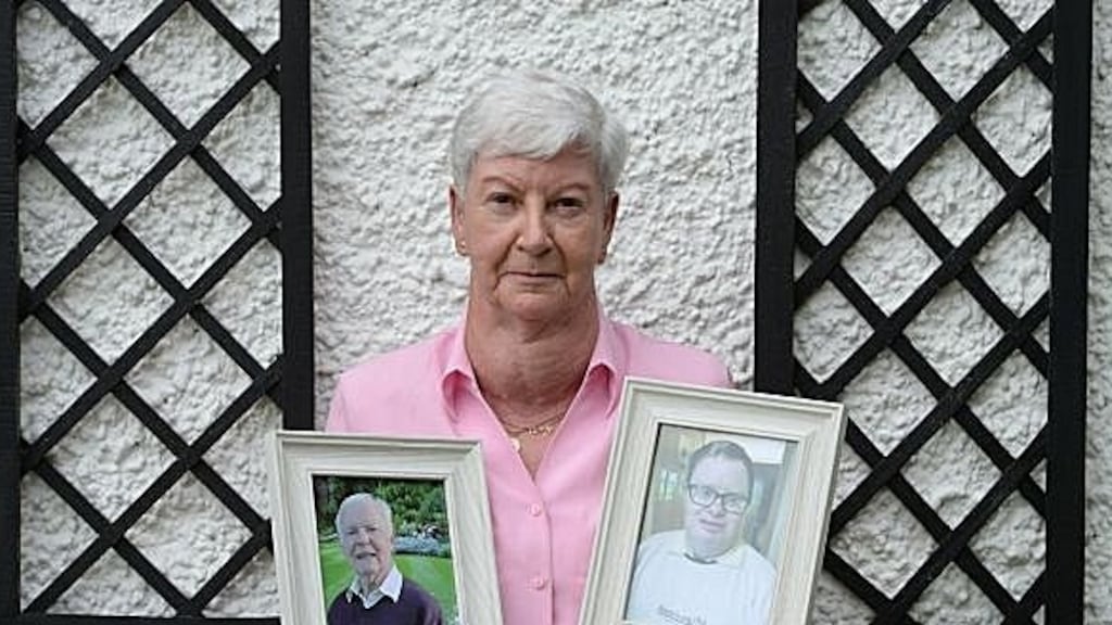 Mary Bartley Meehan lost her husband, left, Ultan Meehan, and her son Adrian Bartley, right, within 10 weeks of each other. They shared a room in Kilbrew Nursing Home, Ashbourne. Photograph: Alan Betson/The Irish Times