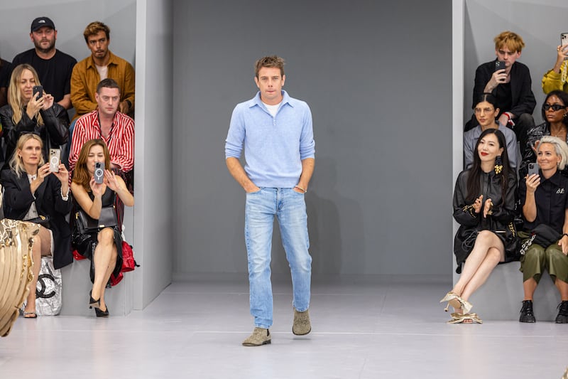 Irish designer Jonathan Anderson appears on the catwalk during the Paris Fashion Week.