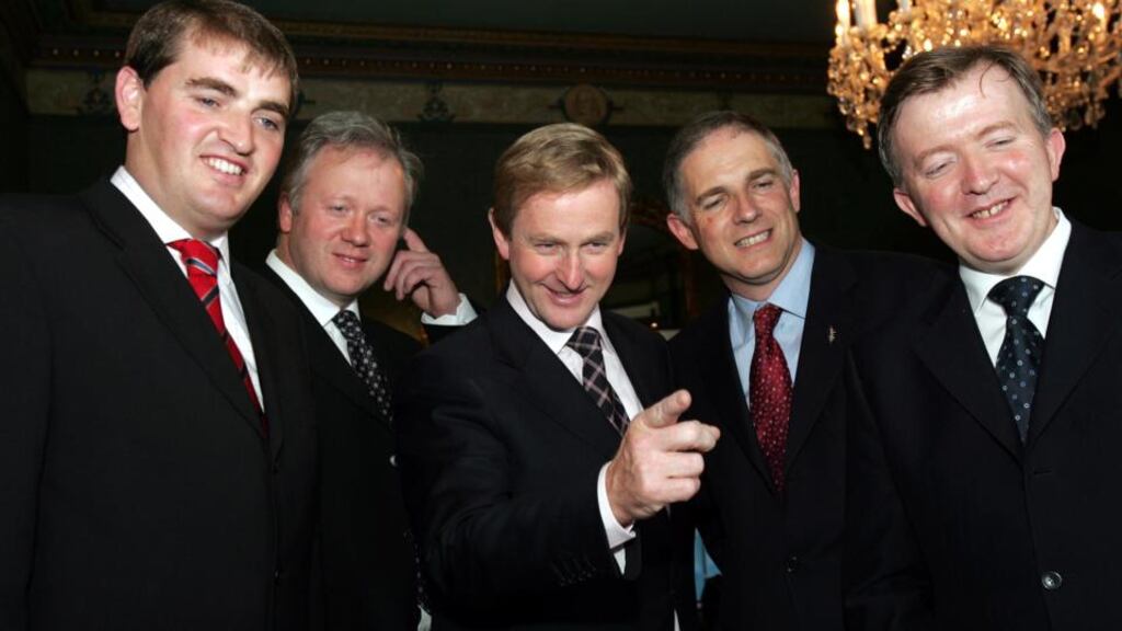 Denis Stanton, second from right, with Enda Kenny. They are joined by fellow Fine Gael TDs Paul Kehoe, Liam Twomey and John Perry Photograph: Eric Luke/The Irish Times