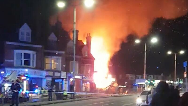Video grab from the scene after an explosion in Leicester. Photograph: Graeme Hudson/PA Wire