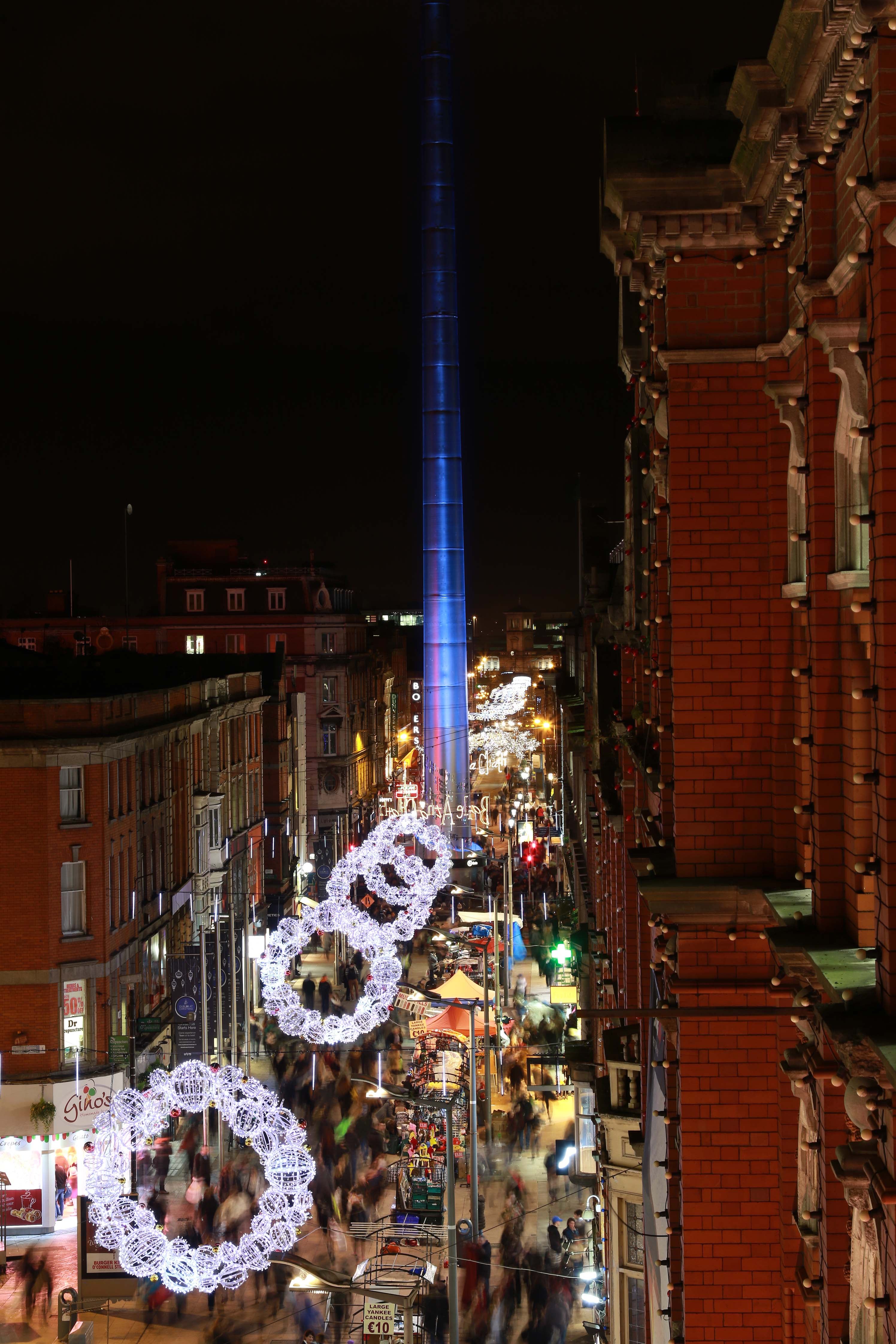 To celebrate the release of Star Wars: The Force Awakens the Spire was transformed into a giant Star Wars lightsaber in December 2015. Photograph Nick Bradshaw