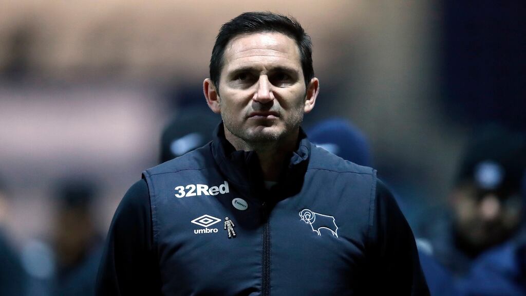 Derby County manager Frank Lampard has played down talks of a potential return to Chelsea as manager. Photo: Martin Rickett/PA Wire