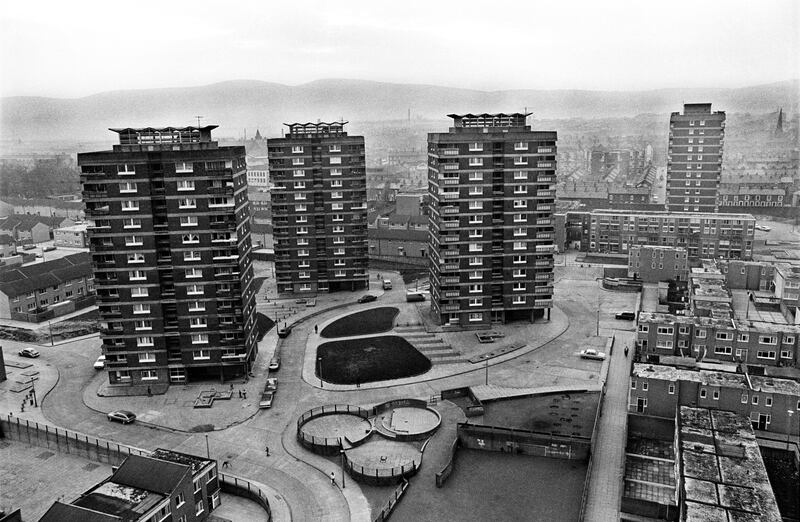 High-rise public housing flats in the republican New Lodge district of North Belfast, July 21st, 1972. Photograph: Alex Bowie/Getty Images