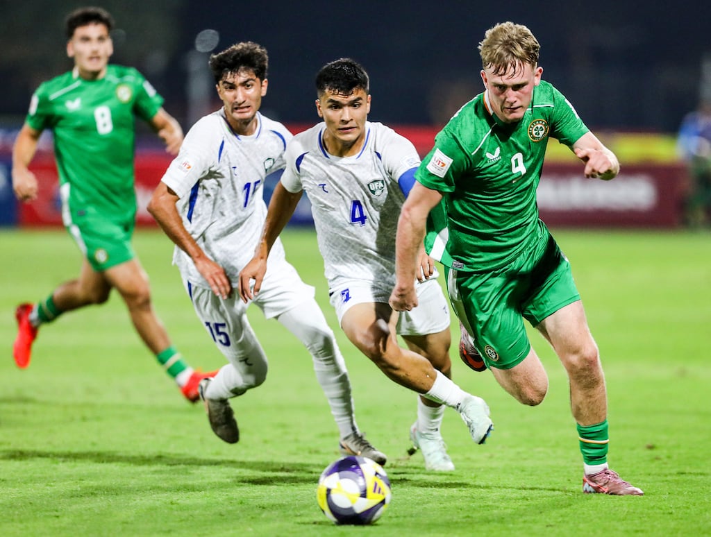 Ireland’s Michael Noonan on the attack against Uzbekistan. Photograph: Inpho