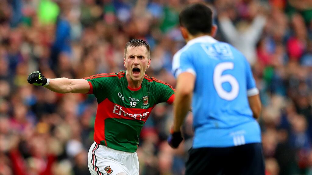 Mayo’s Cillian O’Connor celebrates scoring the equalising point late in injury time against Dublin in the drawn All-Ireland final at Croke Park. The score was a measure of O’Connor’s class and coolness under pressure. Photograph: James Crombie/Inpho