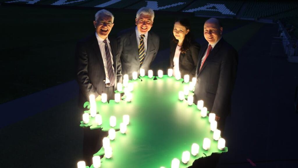 Chairman of EirGrid John O’Connor, Minister for Energy Alex White, Laura Brien, commission for energy regulation, and chief executive Fintan Slye marking EirGrid achieving its Carbon Trust Standard