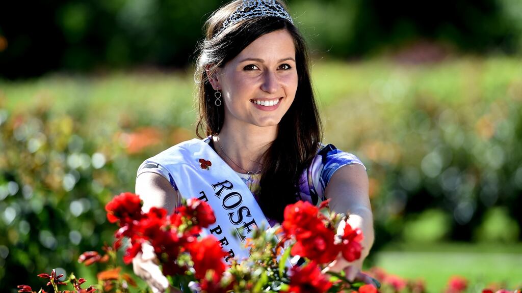 Newly crowned Rose of Tralee Maggie McEldowney, the Chicago Rose,  in the rose garden at Tralee Town Park, Tralee, Co Kerry. Photograph: Domnick Walsh/Eye Focus