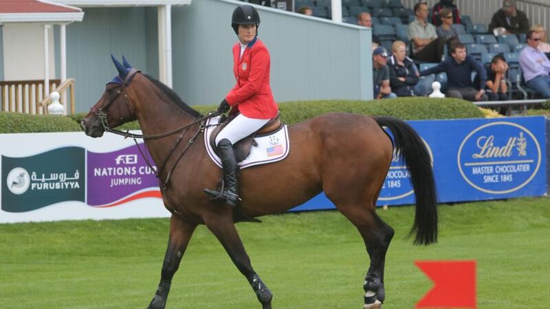 Jessica Springsteen during the Speed Stakes at the Dublin Horse Show today. Photograph: Collins