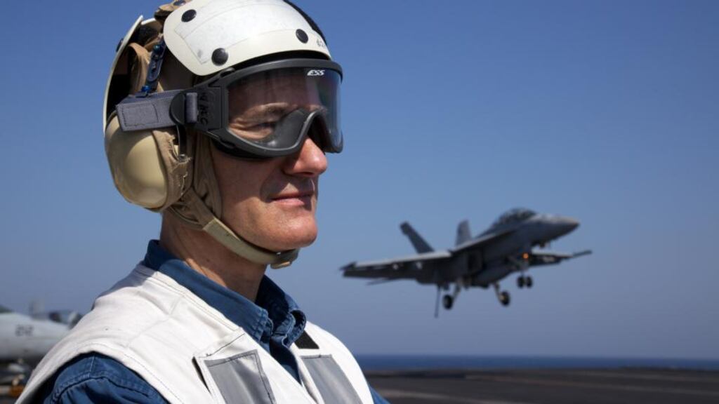 Geoff Dyer on board the USS George HW Bush. Photograph: Chris Steele-Perkins