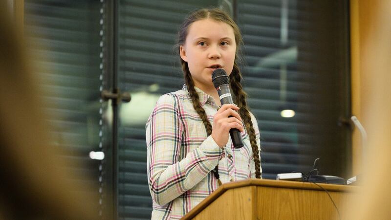 Swedish environmental campaigner Greta Thunberg at London’s Houses of Parliament in April. Photograph: Leon Neal/Getty