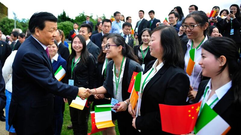 Liu Yunshan, a member of the central politburo standing committee of the Communist Party of China,   at the official laying of the foundation stone of the UCD Confucius Institute, which will open in 2016. Photograph: Aidan Crawley