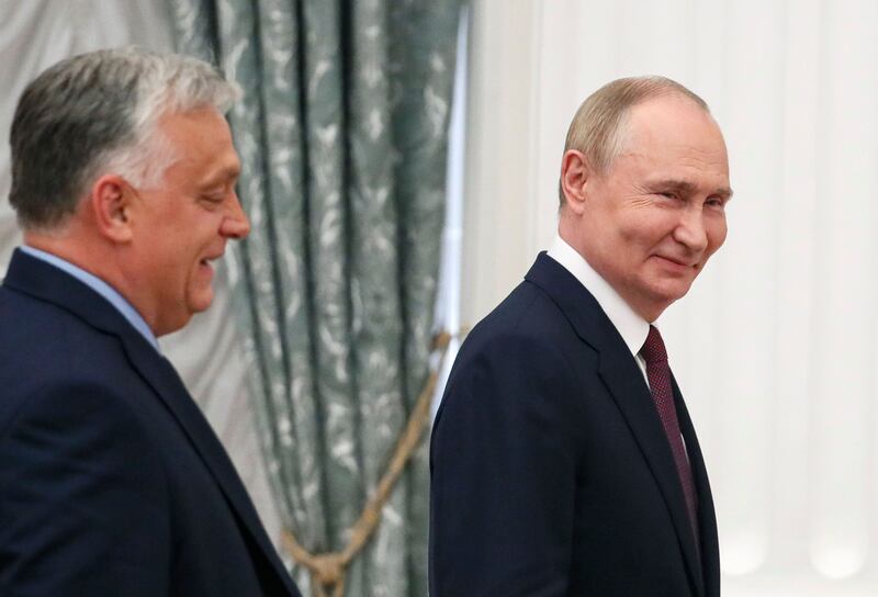 Viktor Orban and Russian president Vladimir Putin at the Kremlin in Moscow. Photograph: Yuri Kochetkov/EPA