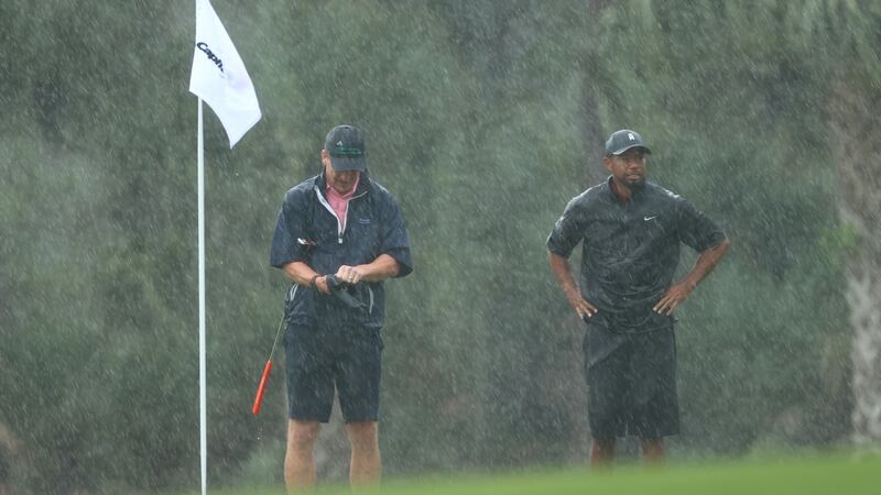 Peyton Mannin and Tiger Woods saw off Phil Mickelson and Tom Brady in Florida. Photograph: Mike Ehrmann/Getty
