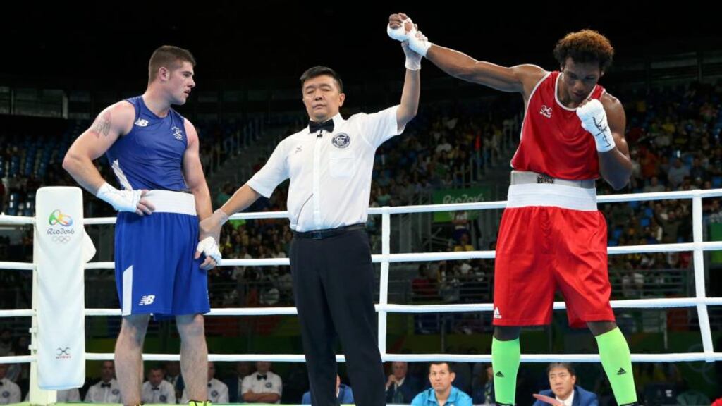 Joe Ward is heading home from the Olympics after he lost his opening bout to Ecuador’s Carlos Andres Mina on a split decision. Photograph: Reuters