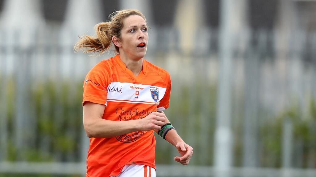 Armagh’s Caroline O’Hanlon scored 5-2 in the opening half and 7-4 overall for her club. Photograph: Oisin Keniry/Inpho