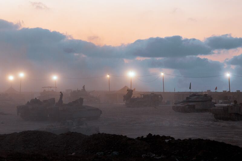 Israeli soldiers prepare tanks last week on the the Gaza border, when it launched a ground offensive in an effort to capture and occupy all of Gaza City. Photograph: Elke Scholiers/Getty Images