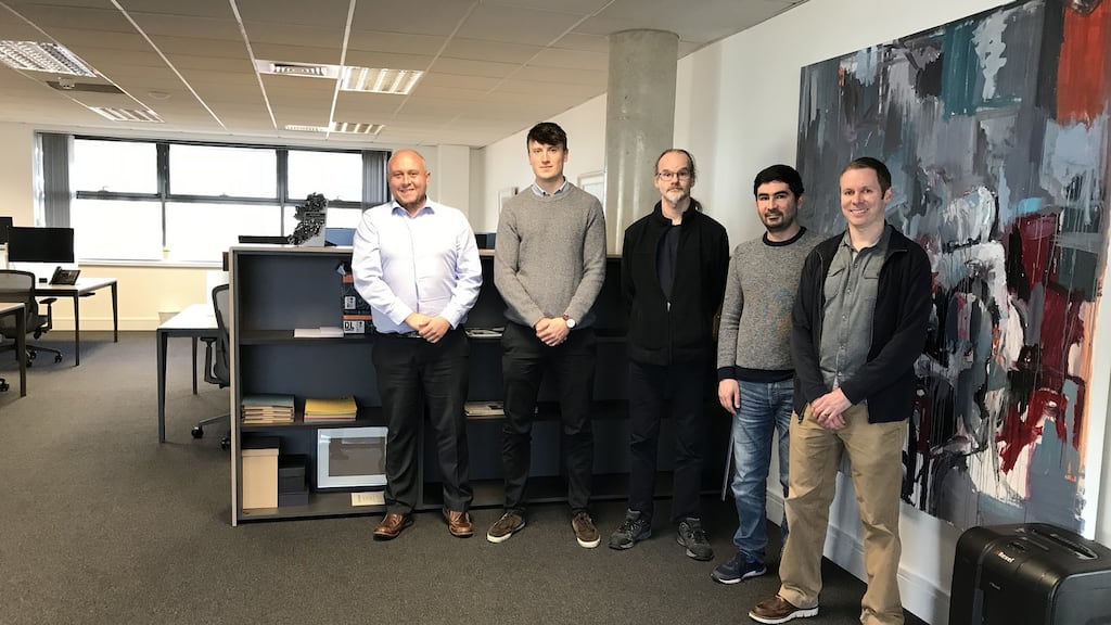 Kastus staff Dr James Kennedy, William Denning and Dr Nigel Leyland with Science Foundation Ireland fellows Dr Ehsan Rezvani and Dr Aran Rafferty.