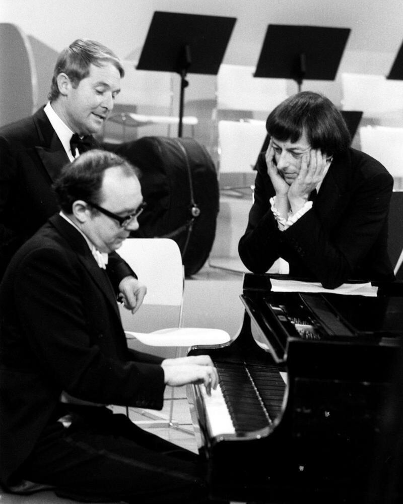 André Previn with Eric Morecambe and Ernie Wise on the 1971 Morecambe and Wise Christmas show. Photograph: Trinity Mirror/Mirrorpix/Alamy