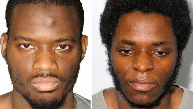 Undated Metropolitan Police file handout photo of Lee Rigby’s killers Michael Adebolajo (left) and Michael Adebowale. Photograph: Metropolitan Police/PA Wire.