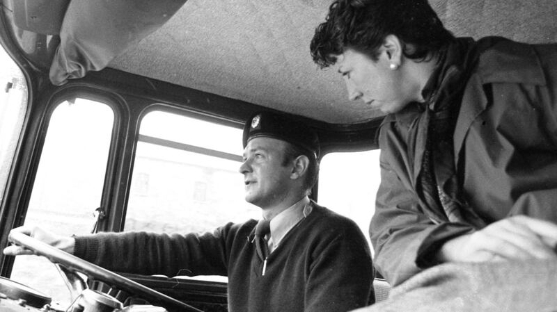 Olivia O’Leary joining an Army driver in 1980 on one of the Defence Forces deliveries of petrol in Dublin during the oil tanker drivers’ dispute. Photograph: Tom Lawlor