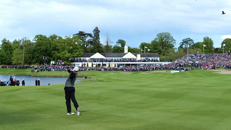 Rory McIlroy's famous shot on the 18th at The K Club, en route to winning the 2016 Irish Open. Photograph: Andrew Redington/Getty