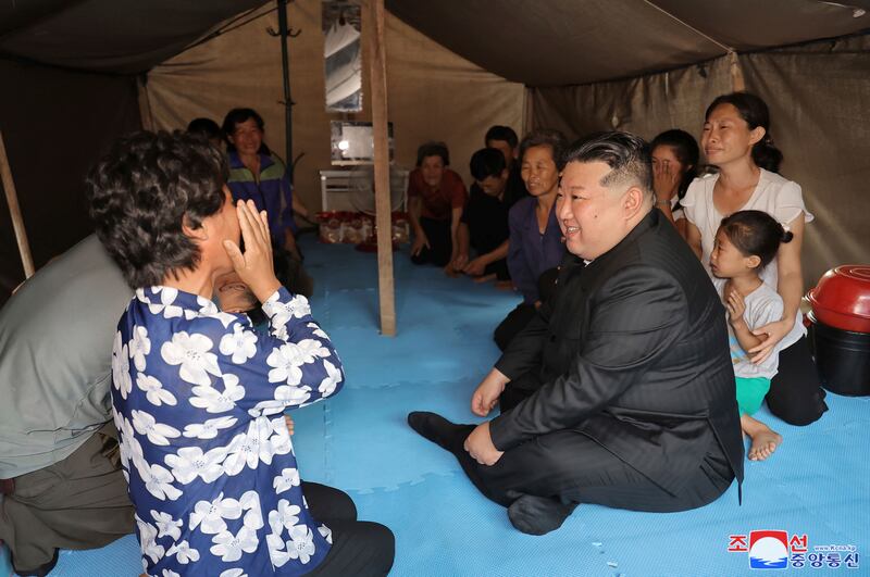 The North Korean leader has been visiting people affecting by flooding. Photograph: Korean Central News Agency/Korea News Service via AP