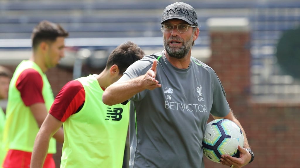 Liverpool manager Jurgen Klop during a training session in Ann Arbor. Photograph: AP
