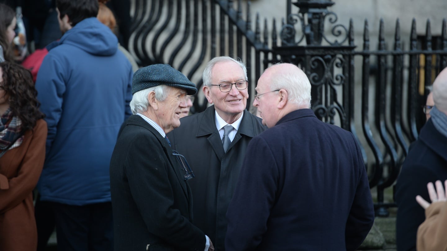 Charles Lysaght (from left) , writer; Art Cosgrove former President UCD and Micheal McDowell barrister and former Minister for Justice at the funeral of Barrister Paul Anthony McDermott. Photograph: Alan Betson/The Irish Times