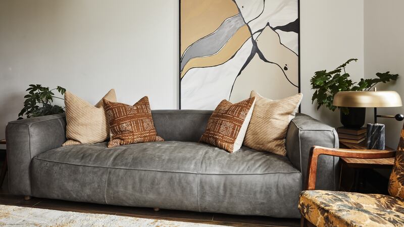The Space sofa from the DFS Halo Luxe range offers a contemporary shape and great comfort as well as an ideal foil for the neutral tones Monks has used throughout the room.