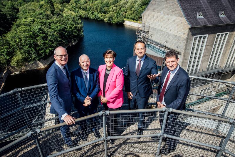 Simon Coveney, former minister for Enterprise, Trade & Employment; Barry O’Sullivan, Chairman, Shannon Estuary Economic Taskforce; Norma Foley, Minister for Education; Leo Varadkar, former taoiseach; and Eamon Ryan, Minister for the Environment, Climate & Communications, and Transport, were at the historic Ardnacrusha hydro-electric dam for the publication of the Shannon Taskforce Report. It sets out a vision for the Shannon Estuary to become Ireland’s Atlantic Green Digital Corridor, and the lead location for Atlantic offshore wind.
Photograph: Brian Arthur