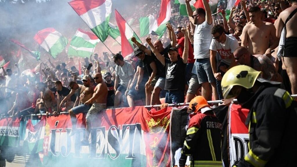 The Carpathian Brigade has united Hungary’s ultras groups and facilitated a string of incidents at national team matches. Photograph: Frank Fife/Getty Images