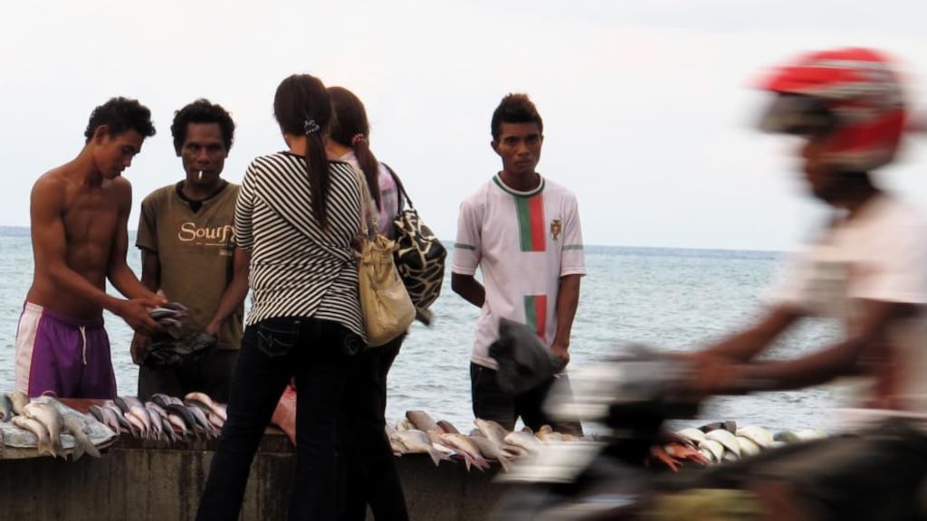 Catch of the day: traders sell fish at the evening market on Dili’s promenade. Photograph: Rosie Nic Cionnaith