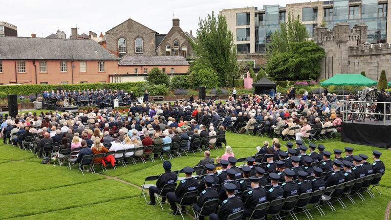 Family and members of An Garda Síochána gather for the Annual Garda Memorial Day for members killed in the line of duty. Photograph: Dara Mac Dónaill
