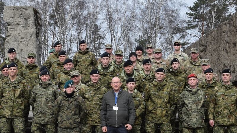 Michael Gannon (centre) with Polish troops in Gdansk