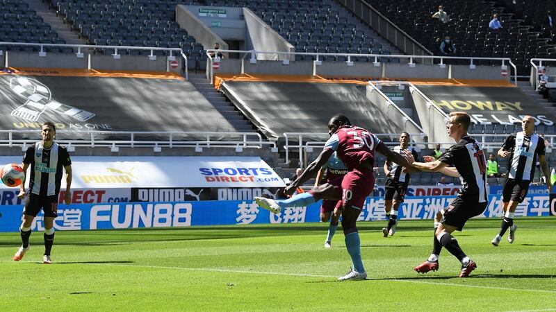 Michail Antonio opens the scoring for West Ham against Newcastle. Photograph: Michael Regan/PA