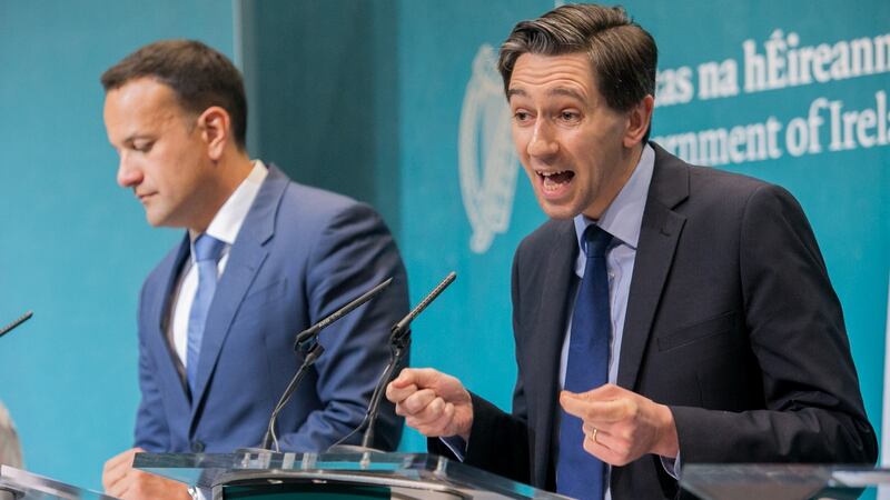 Taoiseach Leo Varadkar and Minister for Health Simon Harris during a press conference on the cervical cancer scandal at Government Buildings. Photograph: Gareth Chaney/Collins