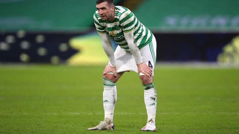Shane Duffy of Celtic reacts after St Mirren’s second goal in their Scottish Premiership win at Parkhead. Photo: Ian MacNicol/Getty Images