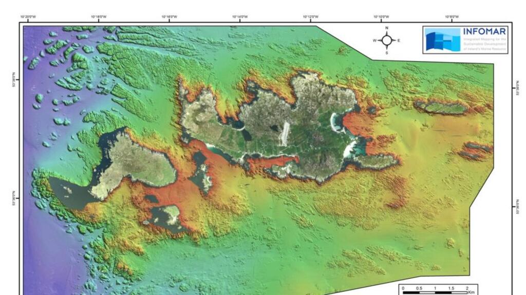Seabed survey carried out by the Geological Survey of Ireland in 2012. Data shown here vertically exaggerated four times to highlight features.