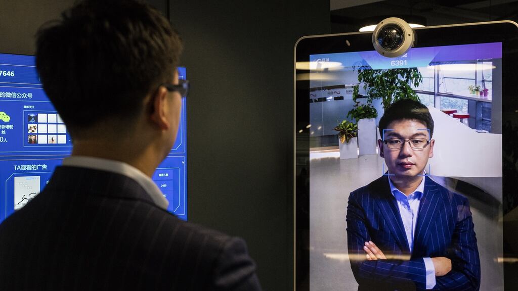 Xu Li, chief executive of SenseTime Group, is identified by the company’s facial recognition system. Photograph: Gilles Sabrie/Bloomberg via Getty