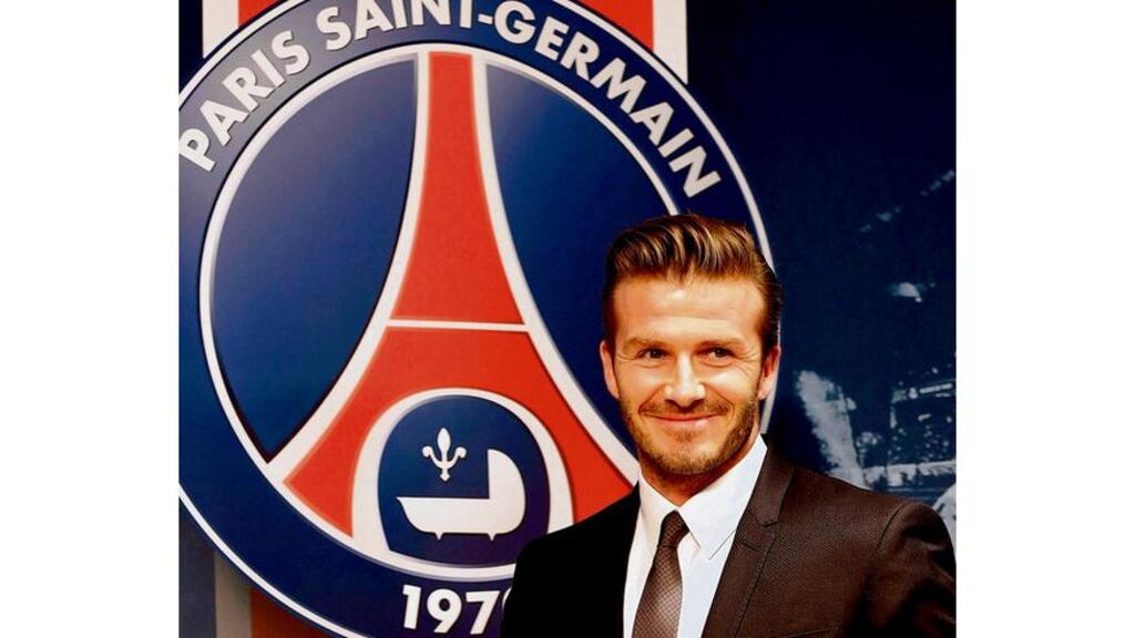 David Beckham arrives at a news conference in Paris yesterday to announce his five-month contract with French Ligue 1 club Paris St Germain. photograph: Reuters