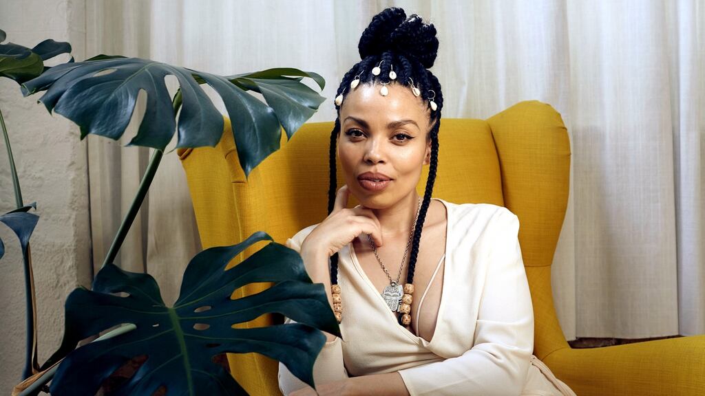Irish-Nigerian writer, academic and broadcaster Emma Dabiri photographed at home in Hackney. Photograph: Olivia Harris