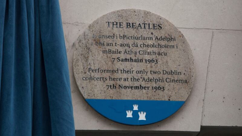 The plaque to mark The Beatles’ visit to Dublin 55 years ago. Photograph: Colm Mahady /Fennells