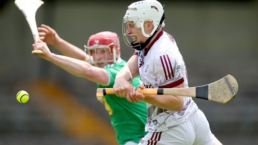 Galway’s Jarlath Mannion tries to get his shot away during the victory over Westmeath at TEG Cusack Park, Mullingar. Photograph: James Crombie/Inpho