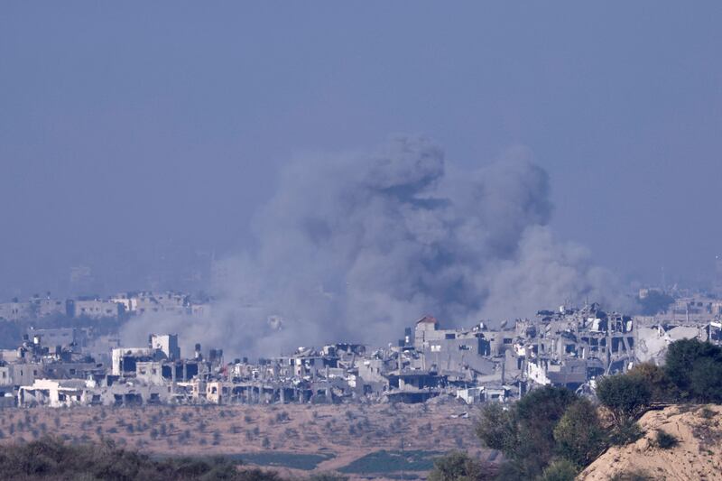 Smoke billowing during Israeli bombardment on Gaza strip. Photograph: Kenzo Tribouillard/AFP/Getty Images